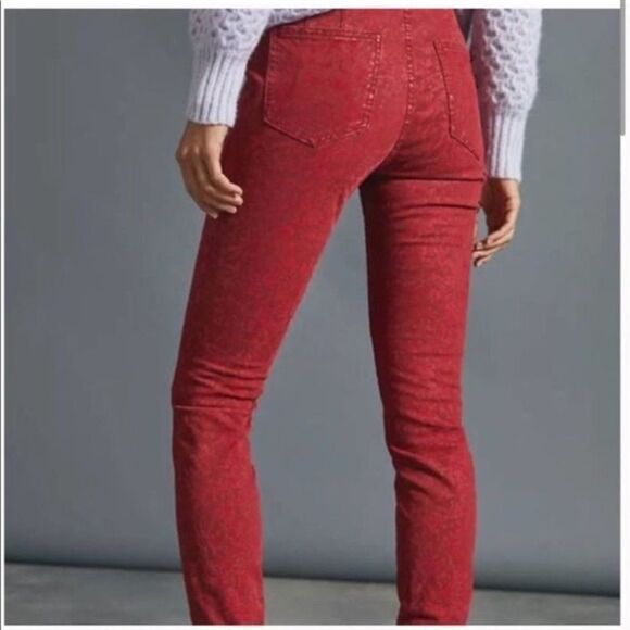 NWT Anthropologie Pilcro Red Flocked High Waisted Jeans Sz 30P - Picture 4 of 9